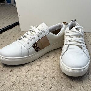 White Women's Sneakers with tan and leopard accents